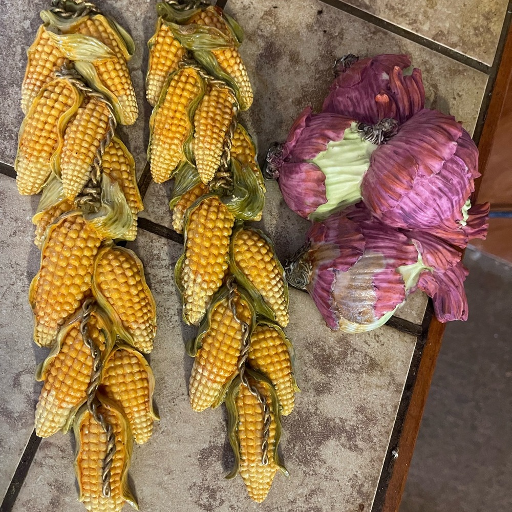 Ceramic Corn and Purple Onion Wall Plaques - Wall Decorative Vegetables